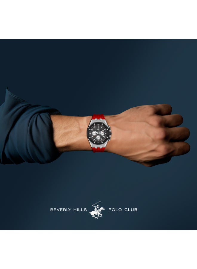 Beverly Hills Polo Club Men's Watch, Multi Function Display and Silicone Strap - BP3624X.358, Red