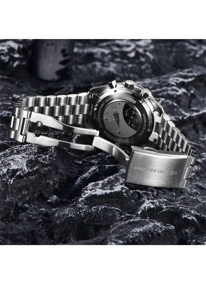 Men's Quartz Watches Metal Frame Blue Red Bezel White Dial Stainless Steel Strap Date Display Waterproof PD1701