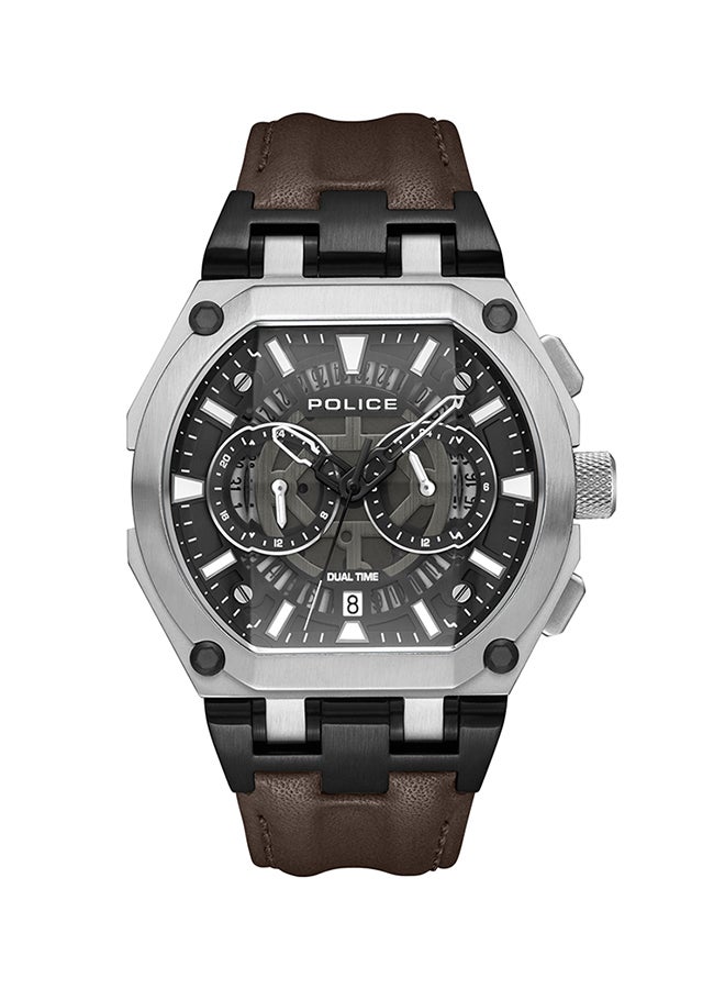 Men's Shield Black Dial Brown Leather Strap Gents Chronograph Watch With Stainless Steel Case