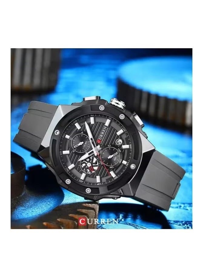 CURREN 8464 Men's Luxury Silicone Strap Luminous Waterproof Sport Chronograph Watch with Date