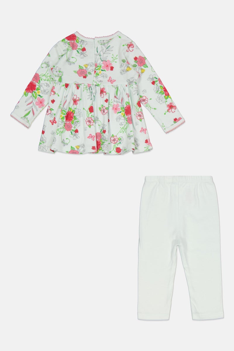 Toddlers Girl Floral Print Top And Bottom Set, Mint