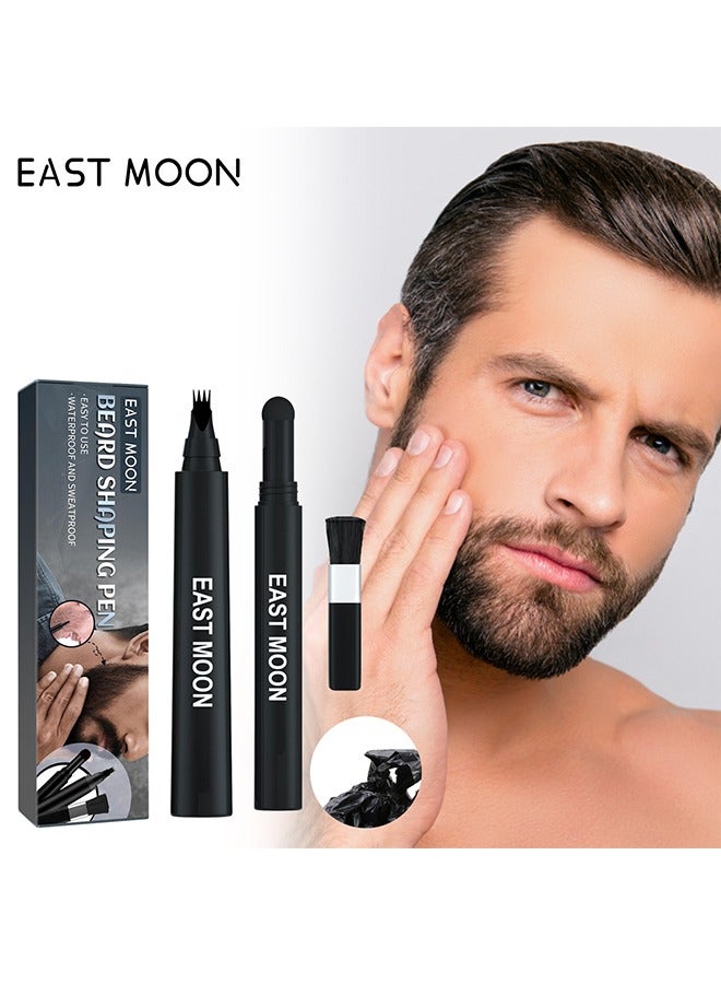 Beard Shaping Pen, with 4 Tip Beard Filling Pen Beard Powder Brush and Barber Pencil for Man, Creates Natural Looking Beard and Eyebrows for Man