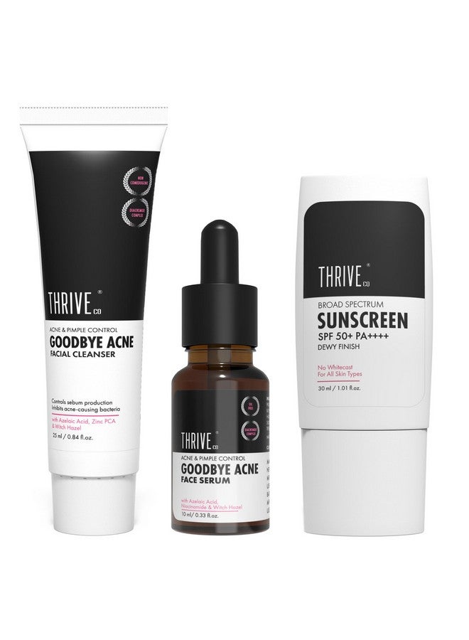 Acne-Free Sun Defense Kit | Sunscreen (30Ml), Anti-Acne Serum (10Ml) & Face Wash (25Ml) | Treats Acne, & Acne Marks | Spf 50 Pa++++ | Zero White Cast | Travel-Friendly | For Men And Women
