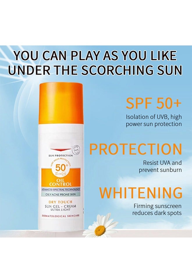 Sun Gel - Cream,Oil Control SPF50+, Have an Ultra Lightn and Non Greasy Texture, Superior Sunscreen For All Skin Types, Suitable Under Makeup With Long Lasting Dry Matt Finish and Anti Shine Effect