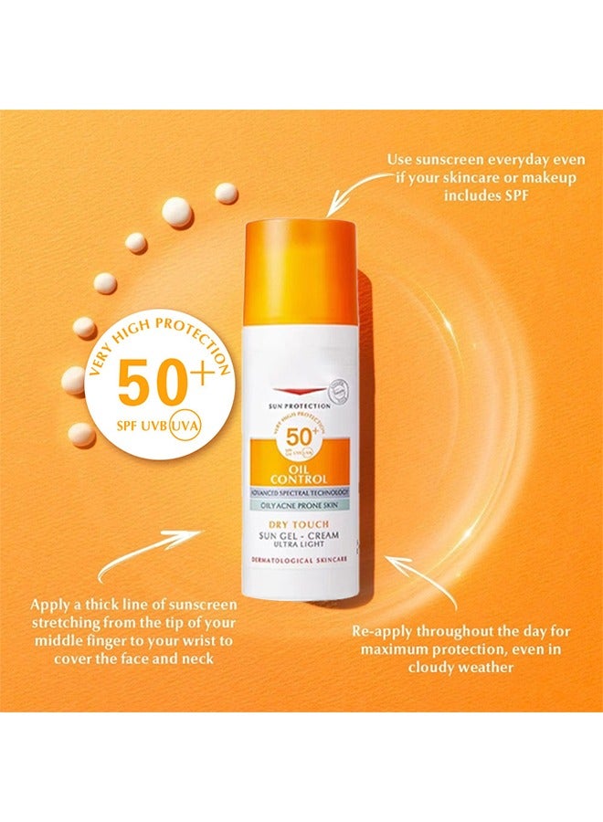 Sun Gel - Cream,Oil Control SPF50+, Have an Ultra Lightn and Non Greasy Texture, Superior Sunscreen For All Skin Types, Suitable Under Makeup With Long Lasting Dry Matt Finish and Anti Shine Effect