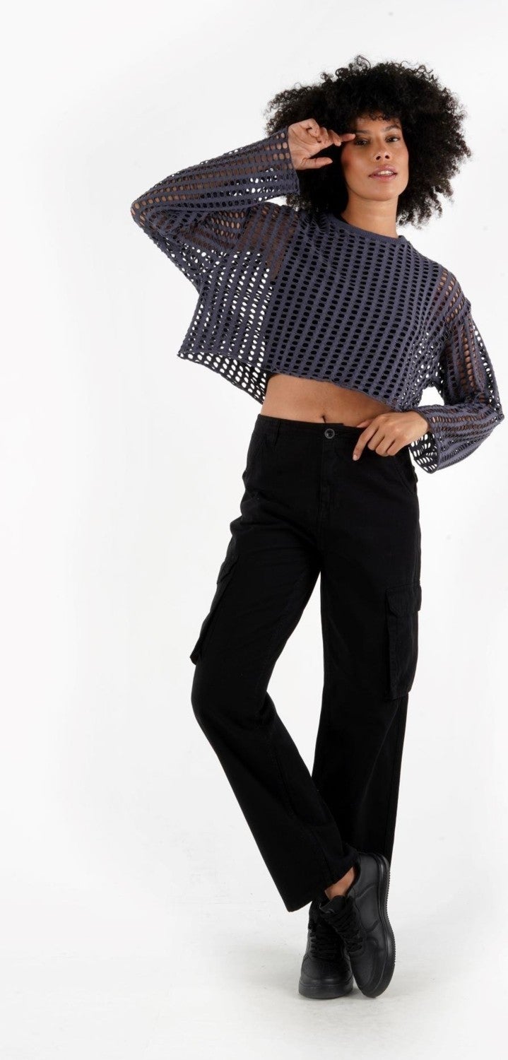 Alexandergardi Openwork Oversized Crop Knit Blouse (B24-00101)