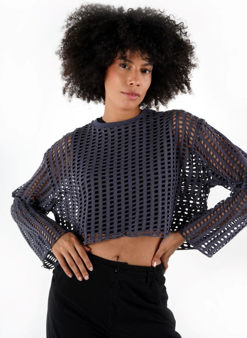 Alexandergardi Openwork Oversized Crop Knit Blouse (B24-00101)