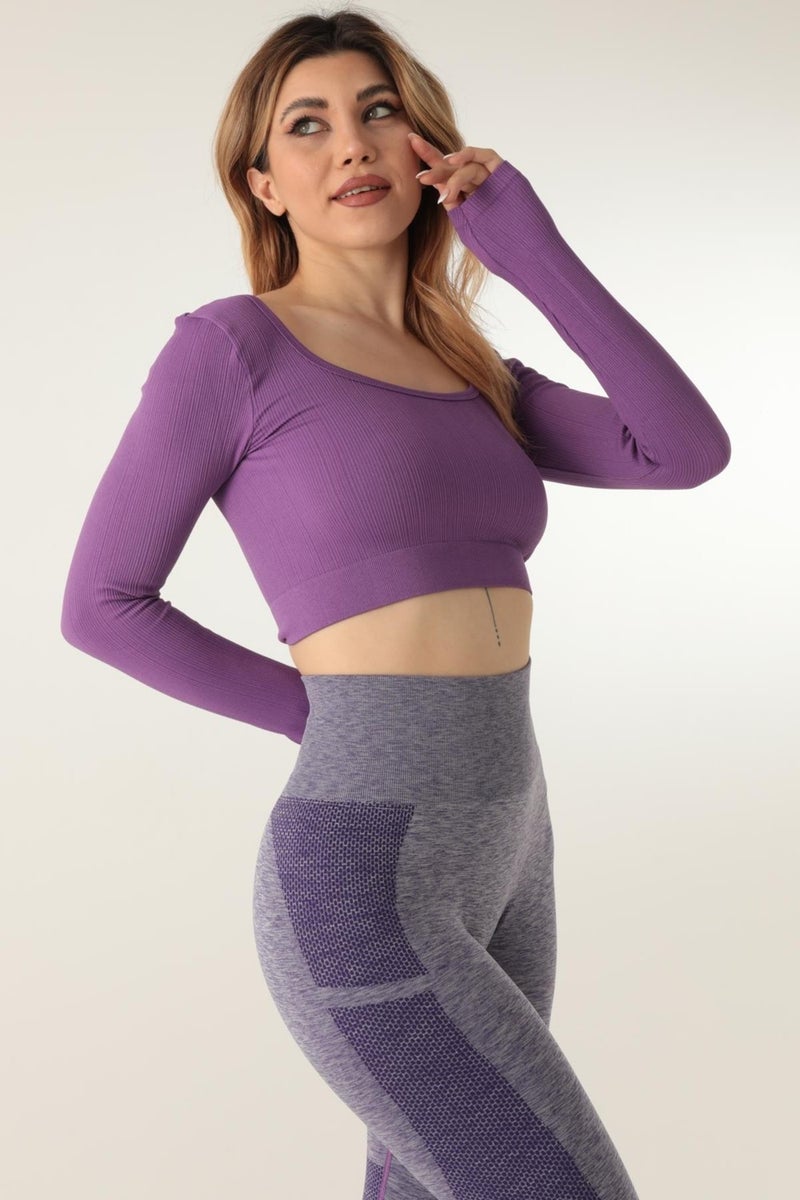 Long Sleeve Square Neck Ribbed Crop