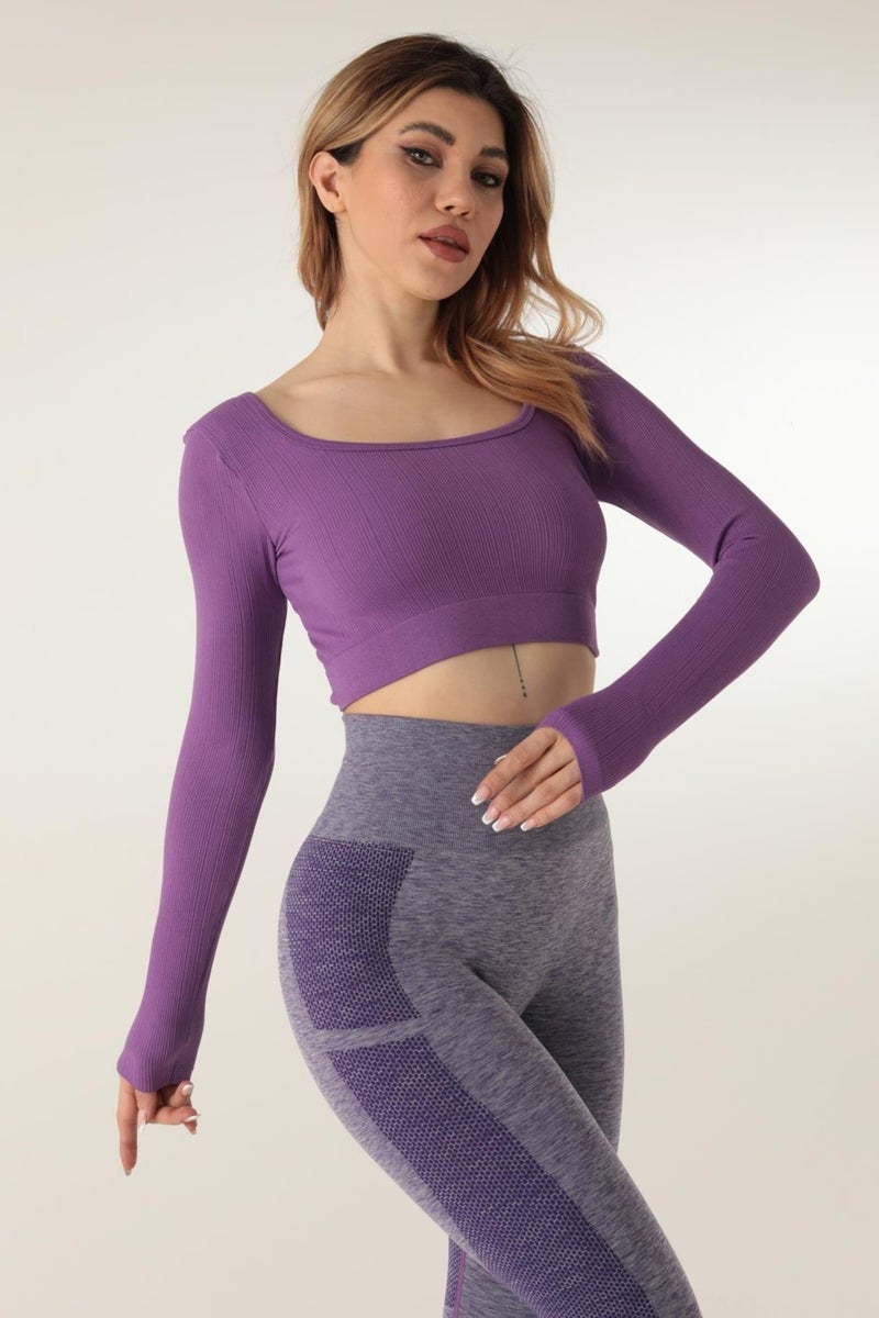 Long Sleeve Square Neck Ribbed Crop