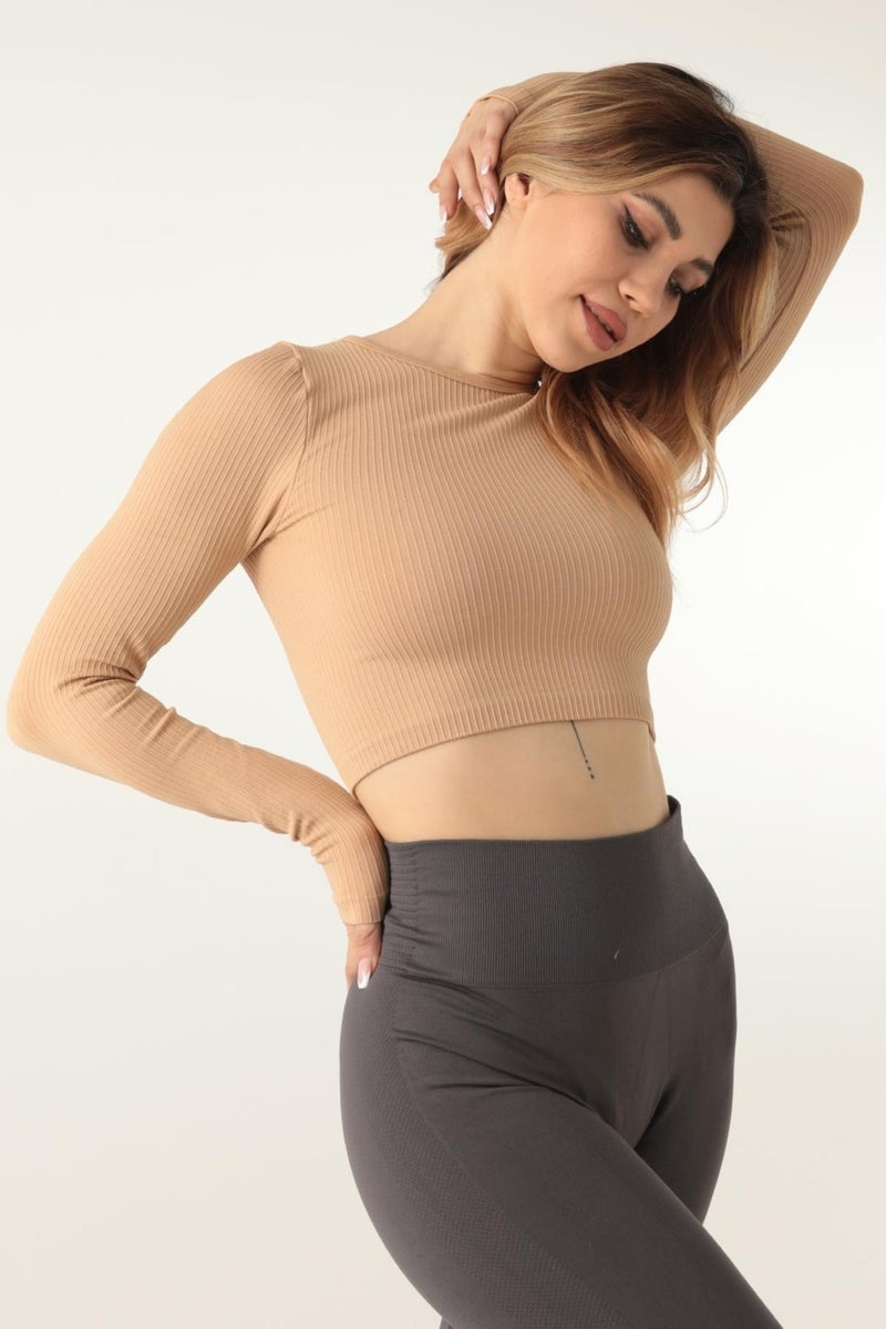 Long Sleeve Crew Neck Ribbed Crop