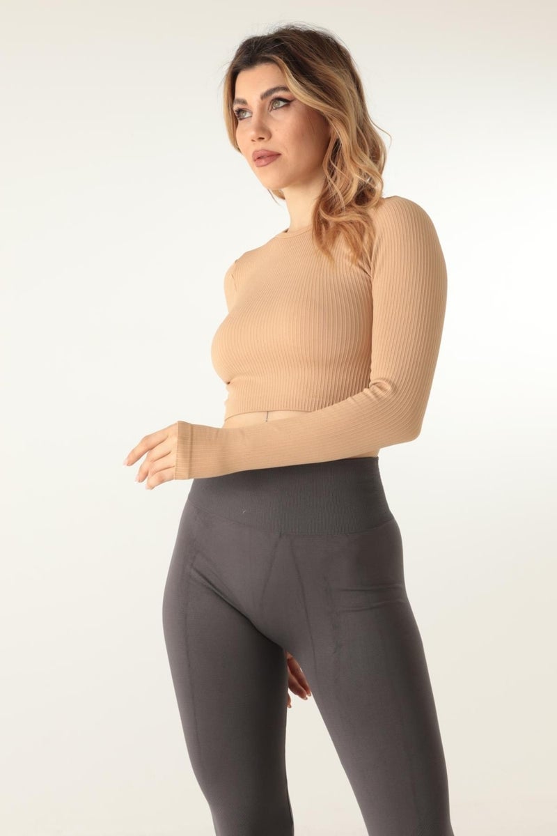 Long Sleeve Crew Neck Ribbed Crop