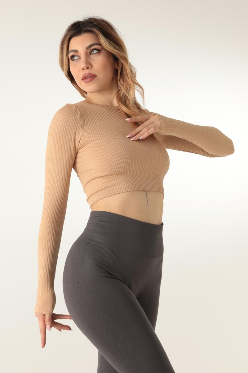 Long Sleeve Crew Neck Ribbed Crop