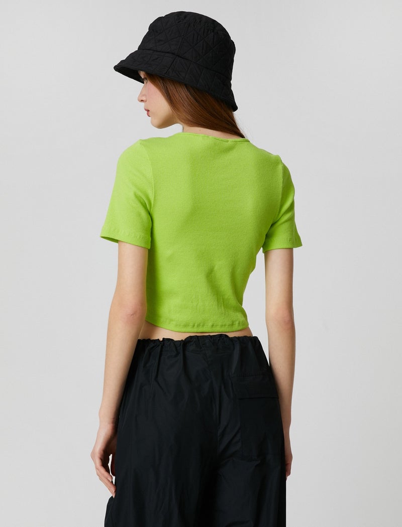 Crop T-Shirt Short Sleeve Corseted Crew Neck Slim Cut