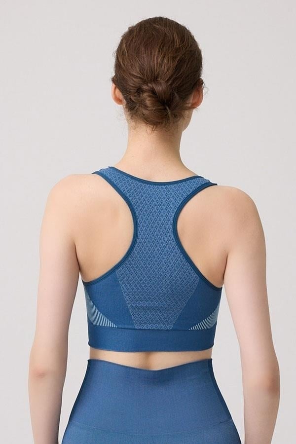 Seamless Blue Team Athlete High Waist Tights and Thick Strapless Underwire Crop Top Bustier