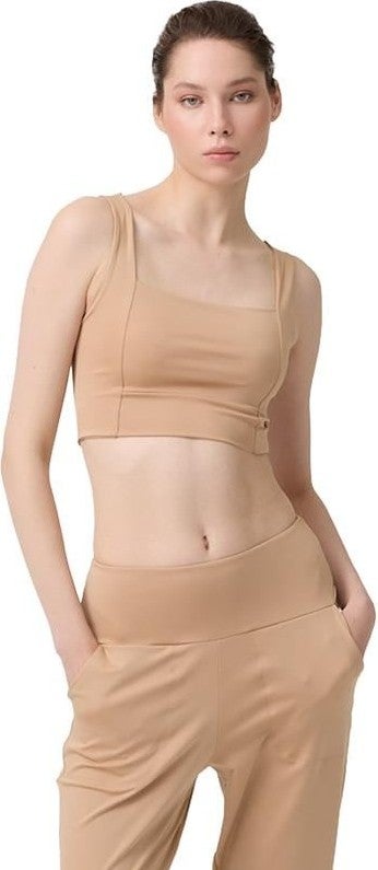 Beige Square Neck Crop Top Bustier