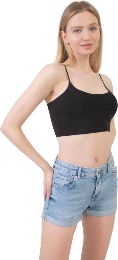 COTTONHILL Black Cotton Thin Strap Women's Crop Top Bustier