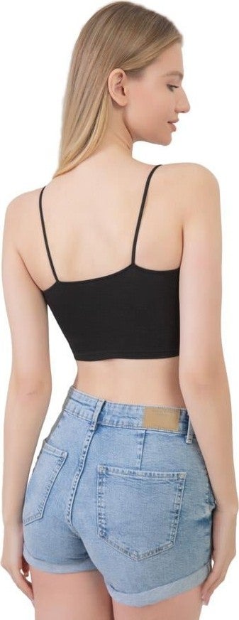 COTTONHILL Black Cotton Thin Strap Women's Crop Top Bustier