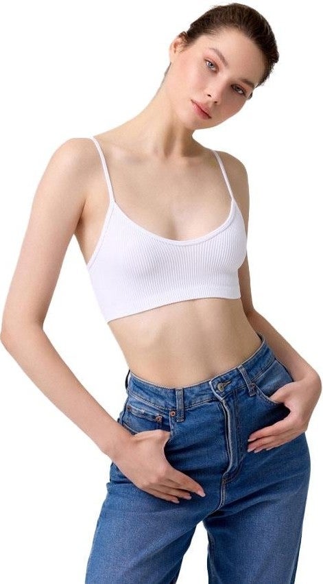 Premium - Women's White Seamless Rope Strap Crop Top Bustier