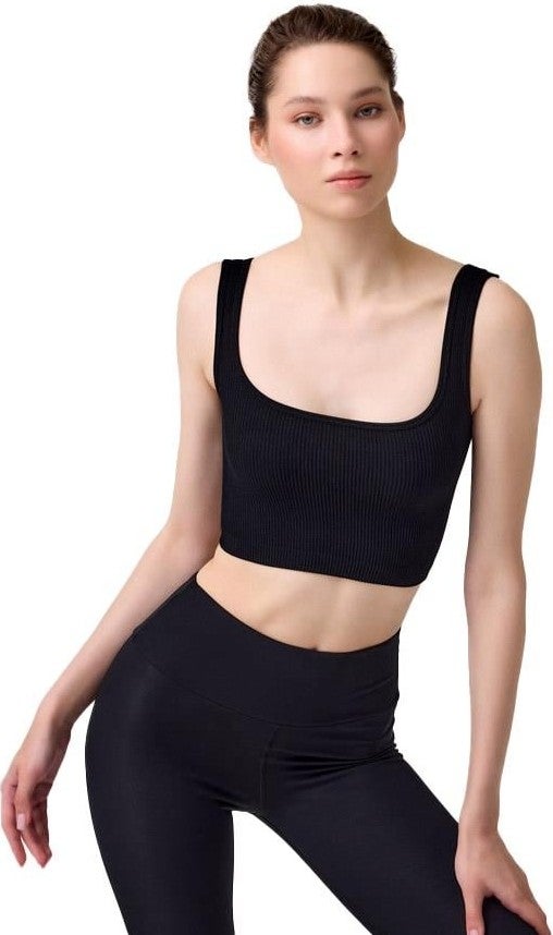 Premium - Women's Black Seamless Mid Length Square Neck Crop Top Bustier