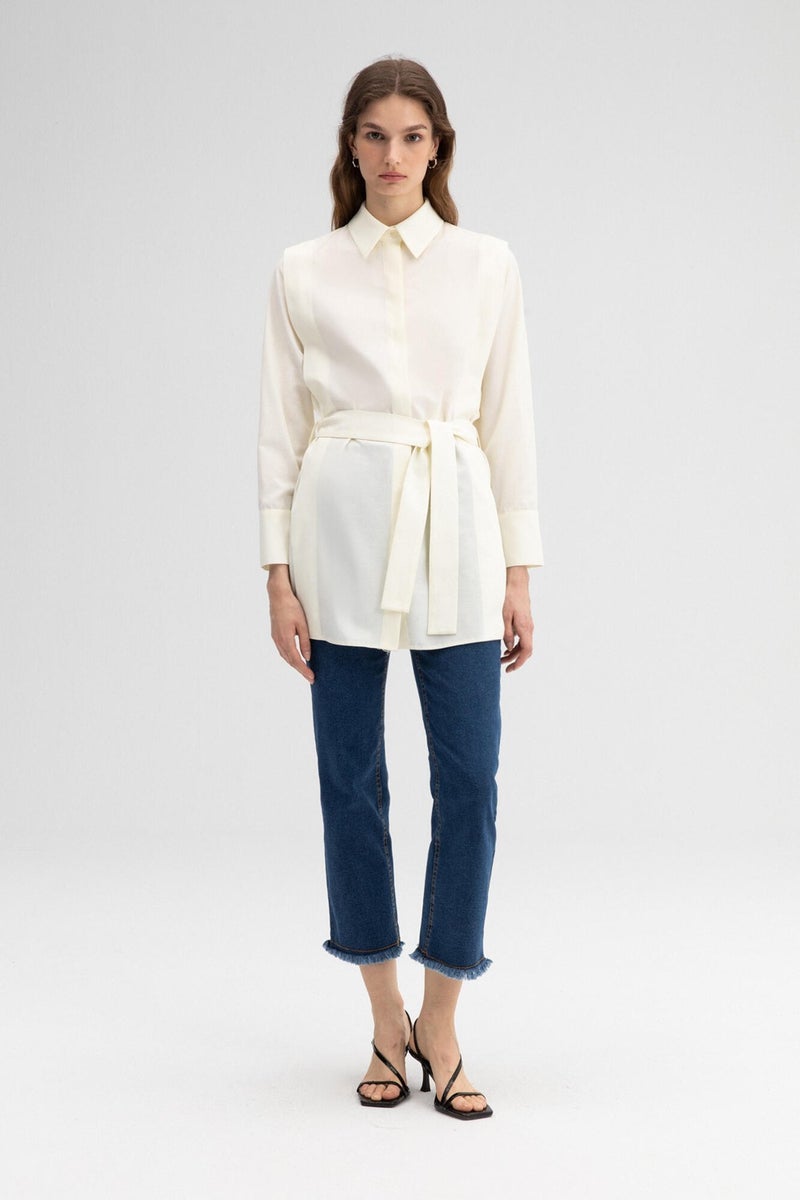 Belted Poplin Shirt Tunic