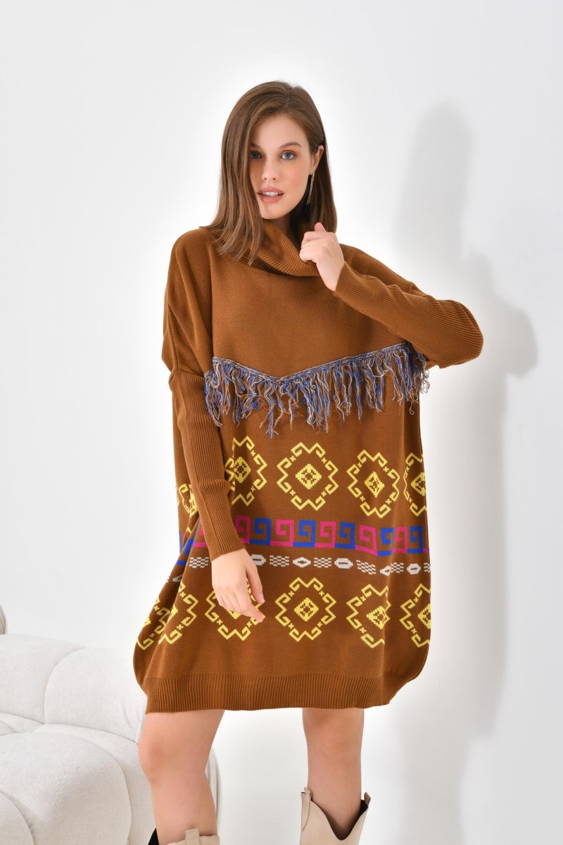 Women's Tassel Detailed Tunic Tan