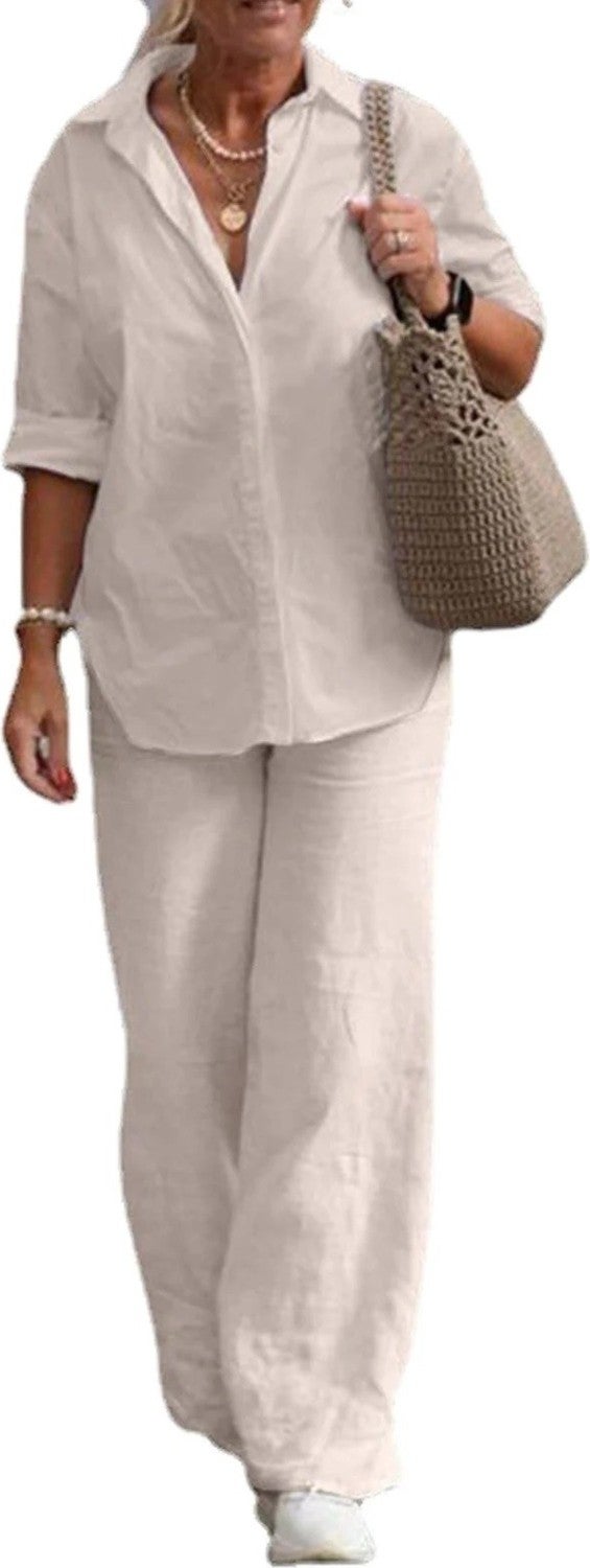 Comfortable and Daily Linen Ecru Two Piece Set Bottom Top LN17EKRU6