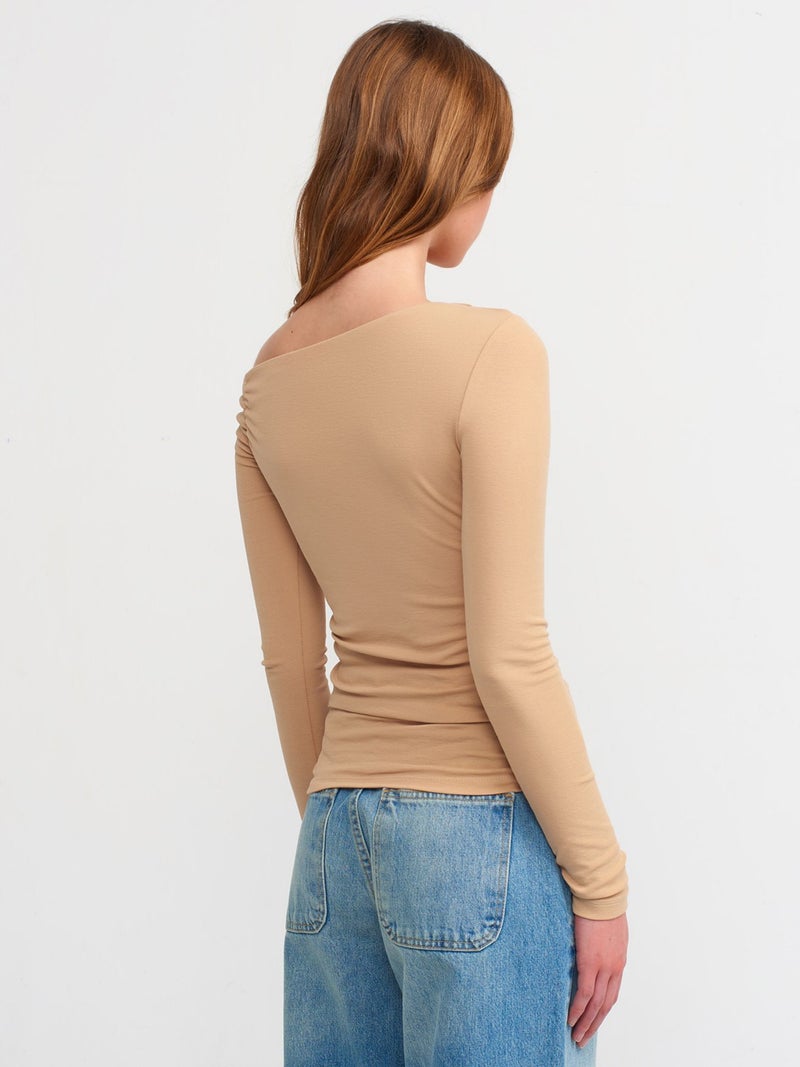 30770 Gathered Asymmetric Top-Beige