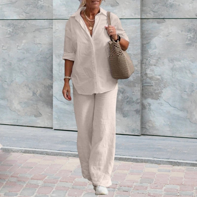 Comfortable and Daily Linen Ecru Two Piece Set Bottom Top LN17EKRU7