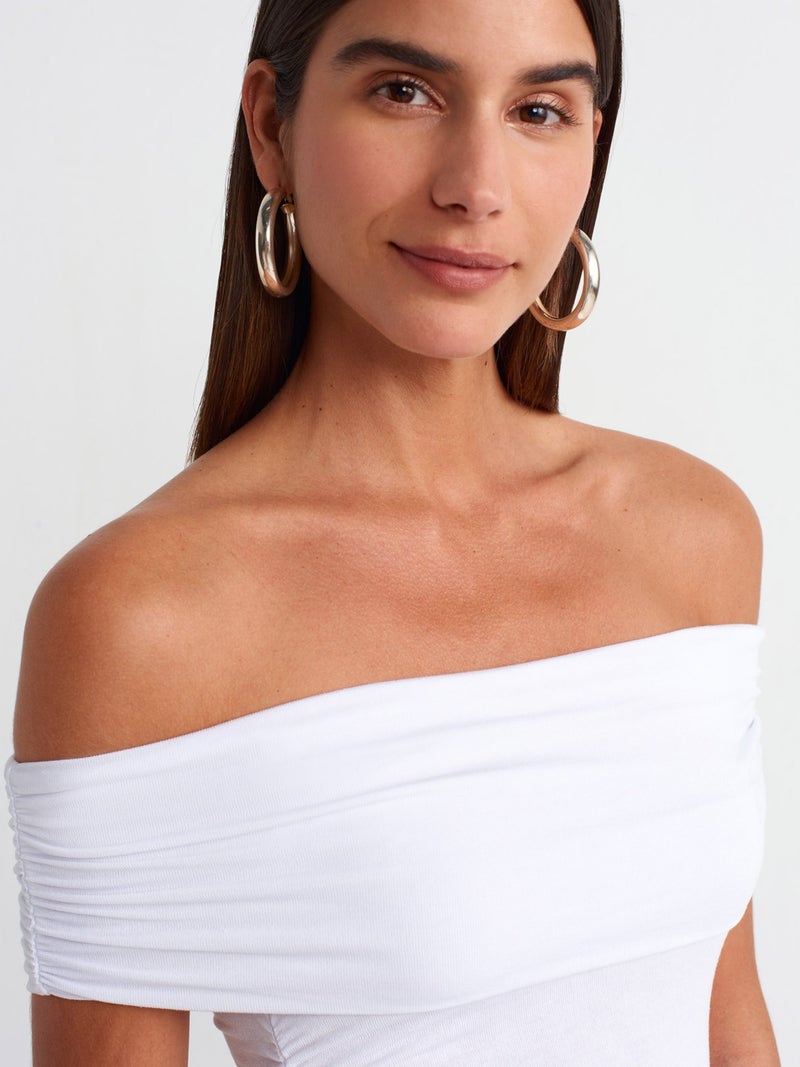 30902 Off Shoulder Gathered Top-White