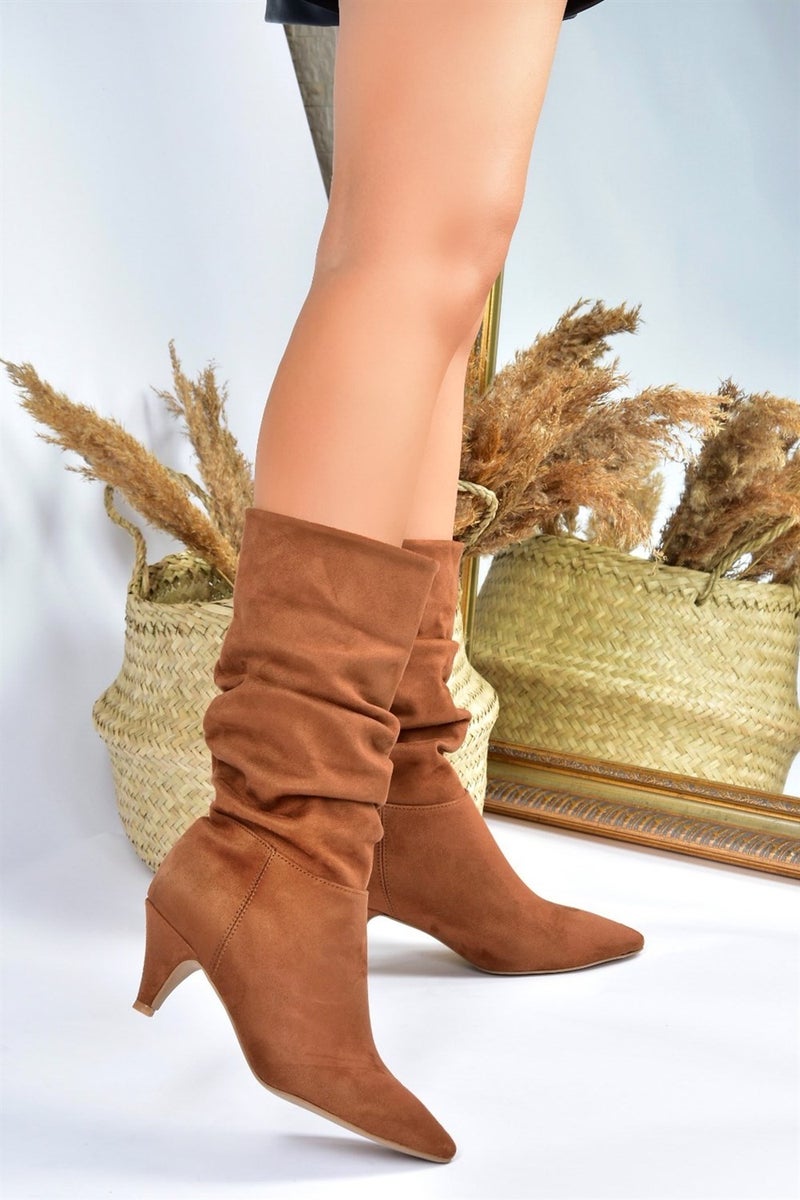 Taba Suede Short Heeled Gathered Women's Boots L404810602