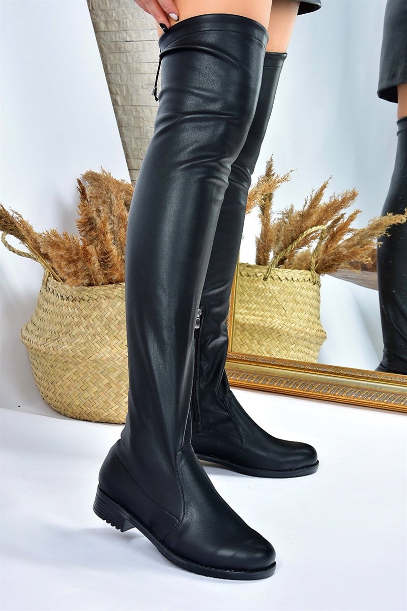 Faux Leather Black Stretch Women's Boots G268573002