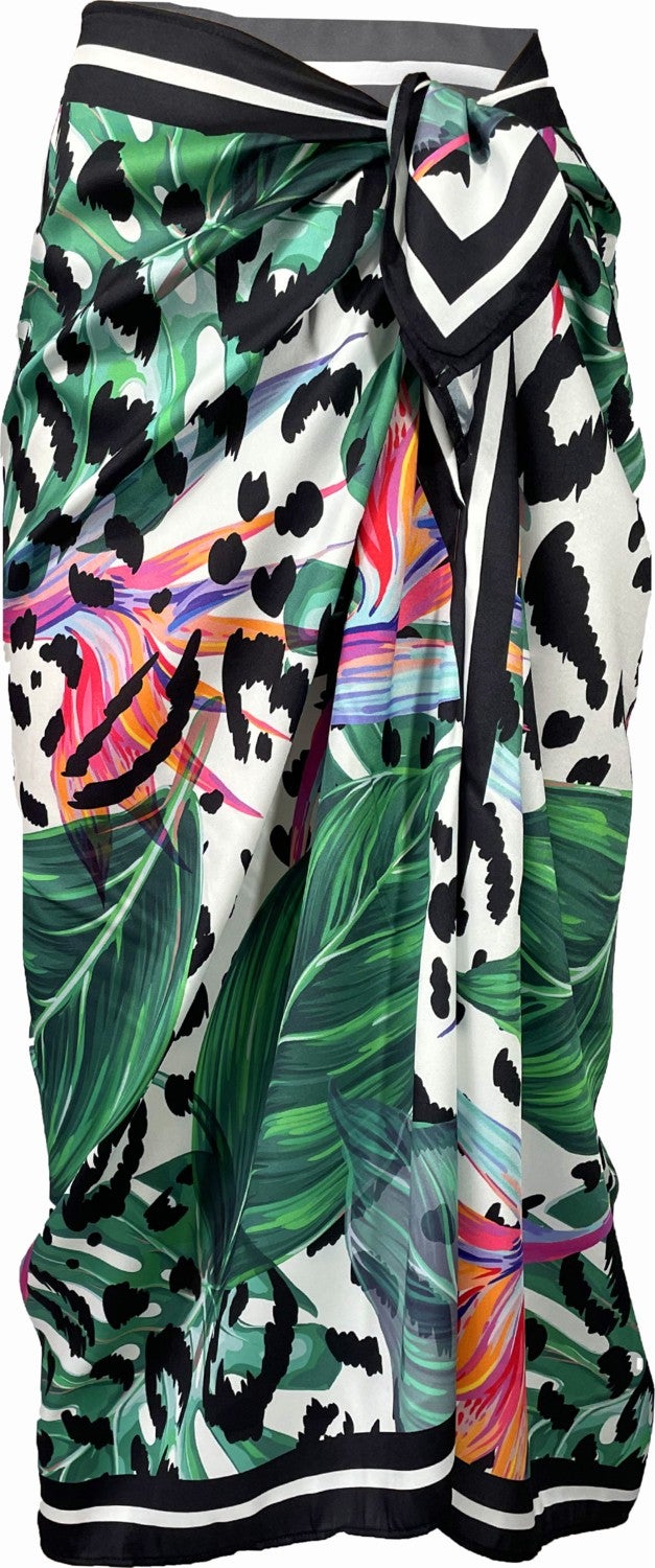 Lana-Black Leo Leaf Pattern Pareo See-through Shiny FABRIC-95CM*145CM