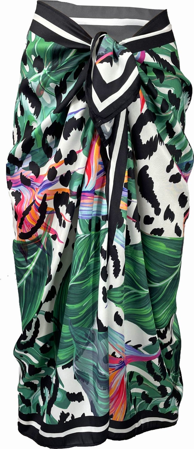 Lana-Black Leo Leaf Pattern Pareo See-through Shiny FABRIC-95CM*145CM
