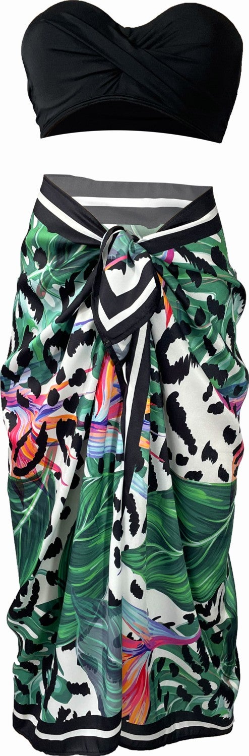 Lana-Black Leo Leaf Pattern Pareo See-through Shiny FABRIC-95CM*145CM