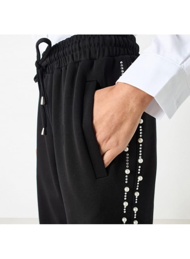 2Xtremz Embellished Mid-Rise Trousers with Drawstring Closure and Pockets