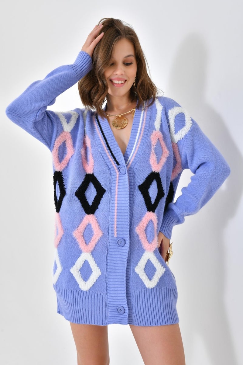 Ftz Women Women's Baklava Towel Detailed Cardigan Lilac