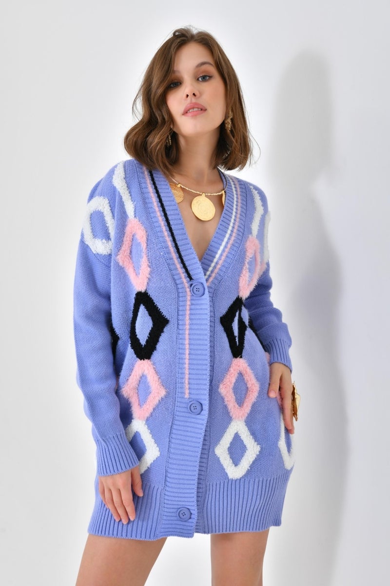 Ftz Women Women's Baklava Towel Detailed Cardigan Lilac