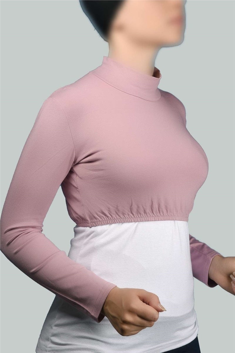 Long Sleeve Turtleneck Turtleneck Lycra Combed Cotton Women's Half Bodysuit - Dark Pink