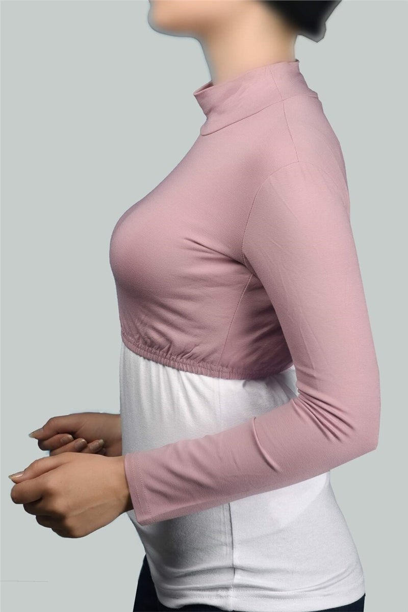 Long Sleeve Turtleneck Turtleneck Lycra Combed Cotton Women's Half Bodysuit - Dark Pink