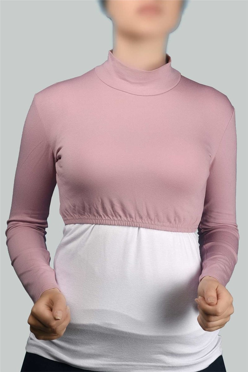 Long Sleeve Turtleneck Turtleneck Lycra Combed Cotton Women's Half Bodysuit - Dark Pink