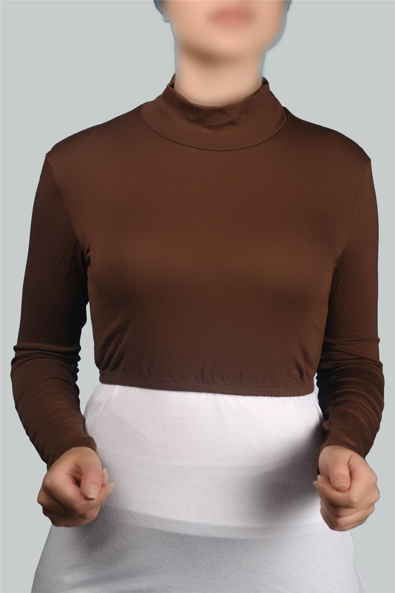 Long Sleeve Turtleneck Turtleneck Lycra Combed Cotton Women's Half Bodysuit - Chocolate