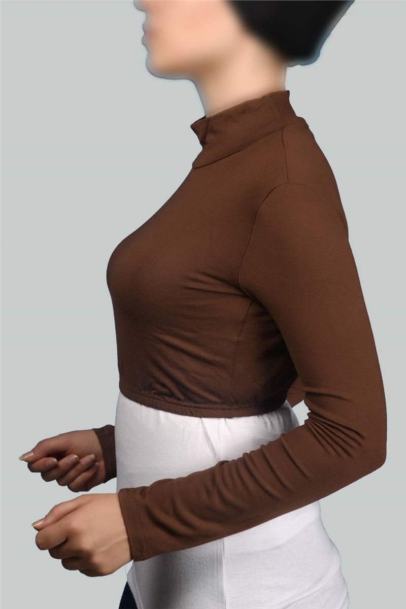 Long Sleeve Turtleneck Turtleneck Lycra Combed Cotton Women's Half Bodysuit - Chocolate