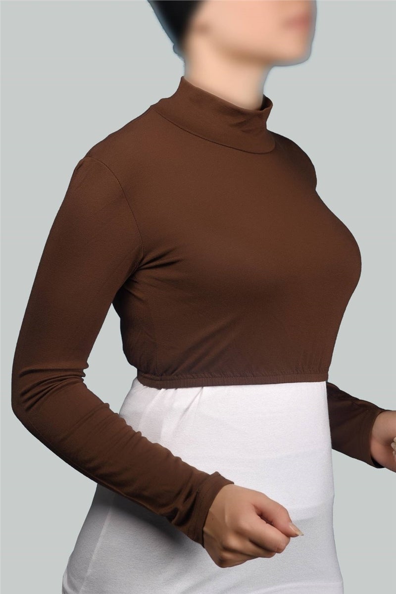 Long Sleeve Turtleneck Turtleneck Lycra Combed Cotton Women's Half Bodysuit - Chocolate