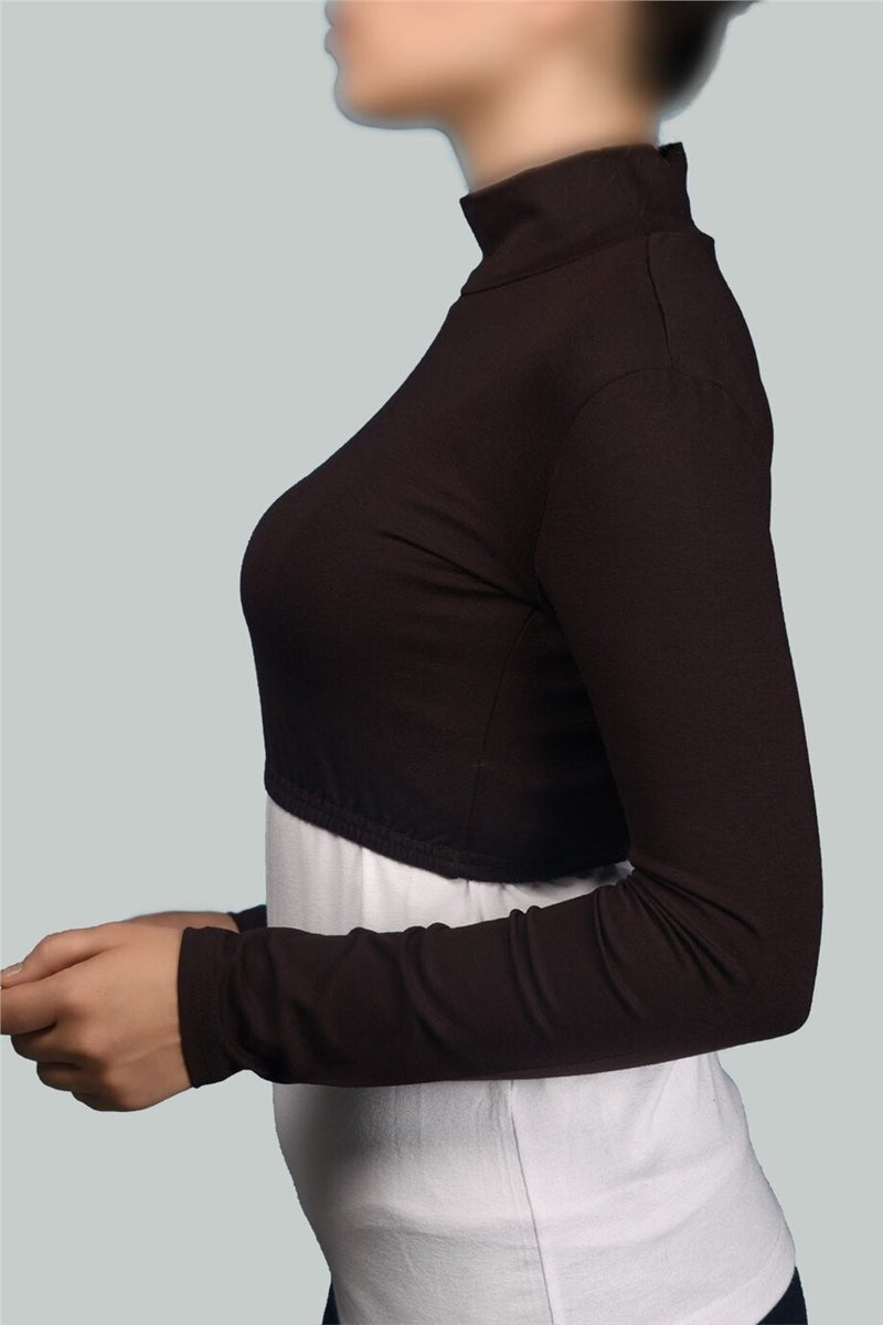 Long Sleeve Turtleneck Turtleneck Lycra Combed Cotton Women's Half Body - Dark Brown