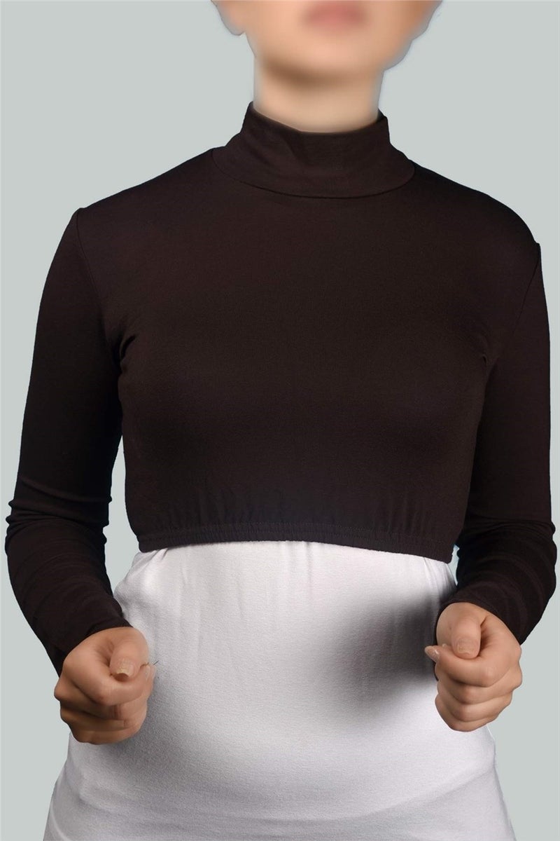 Long Sleeve Turtleneck Turtleneck Lycra Combed Cotton Women's Half Body - Dark Brown