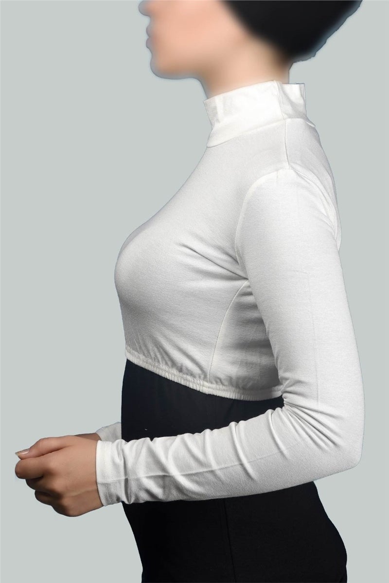 Long Sleeve Turtleneck Turtleneck Lycra Combed Cotton Women's Half Body - Ecru