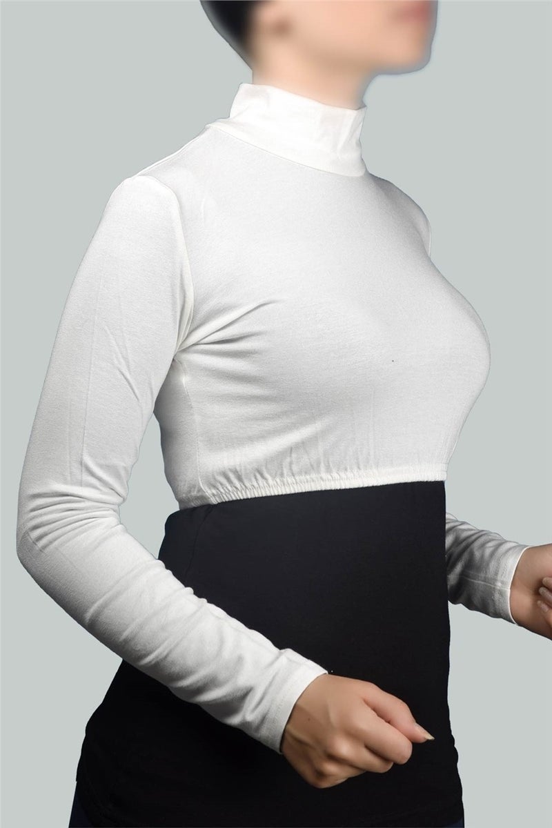 Long Sleeve Turtleneck Turtleneck Lycra Combed Cotton Women's Half Body - Ecru