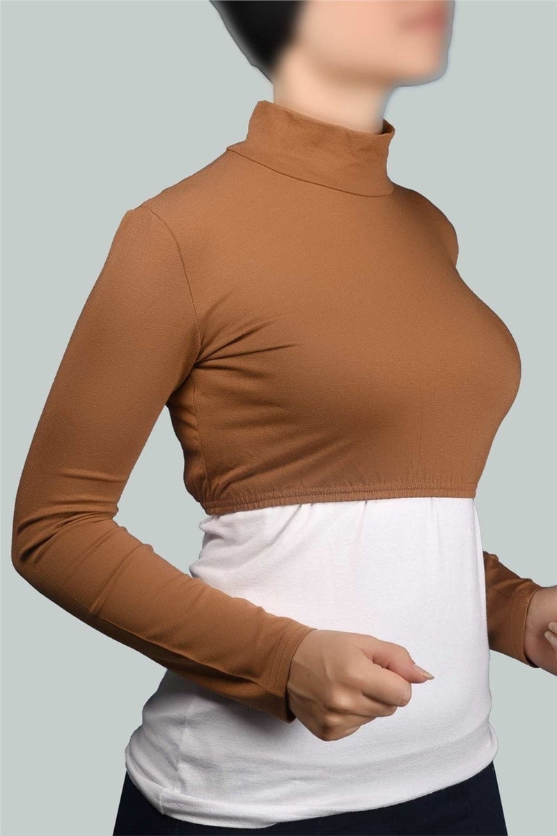 Long Sleeve Turtleneck Turtleneck Lycra Combed Cotton Women's Half Body - Taba