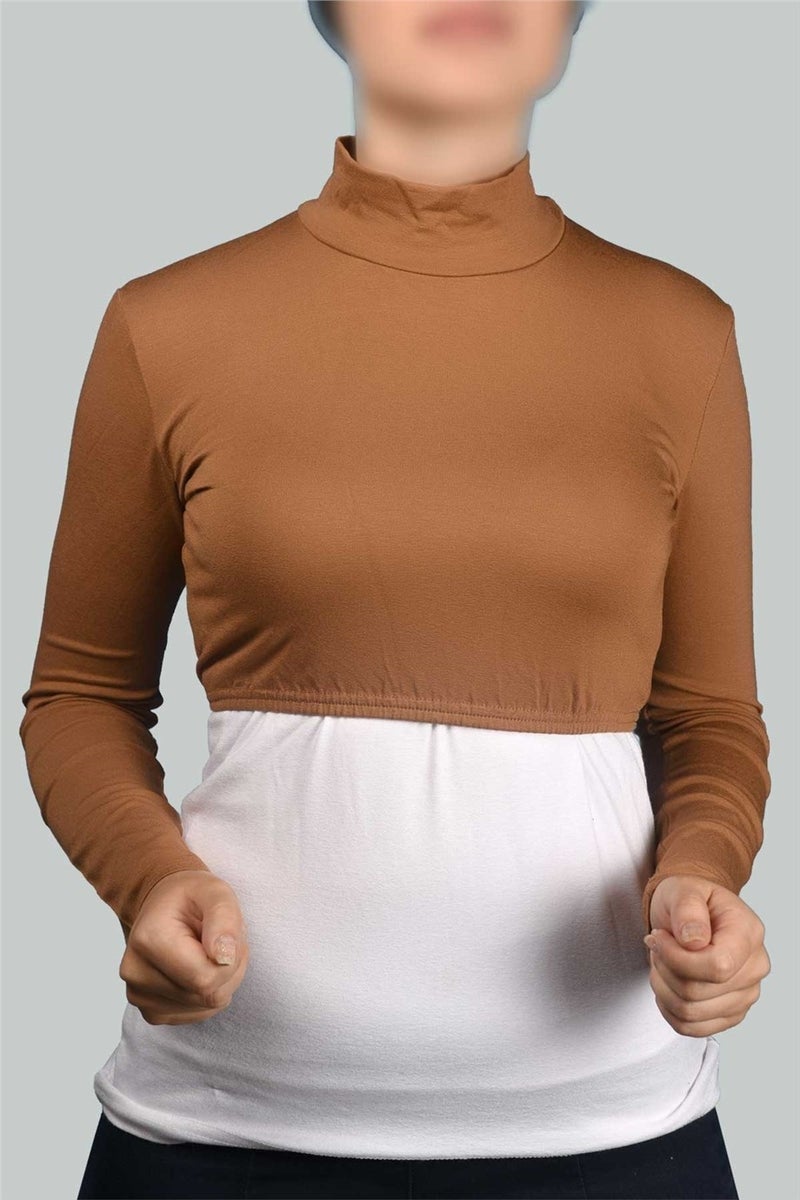 Long Sleeve Turtleneck Turtleneck Lycra Combed Cotton Women's Half Body - Taba