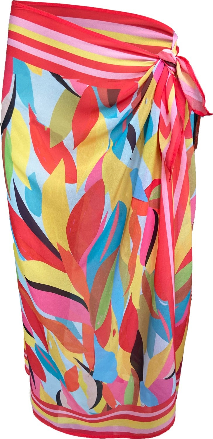 Emily Coral Tropical Silk Chiffon Pareo